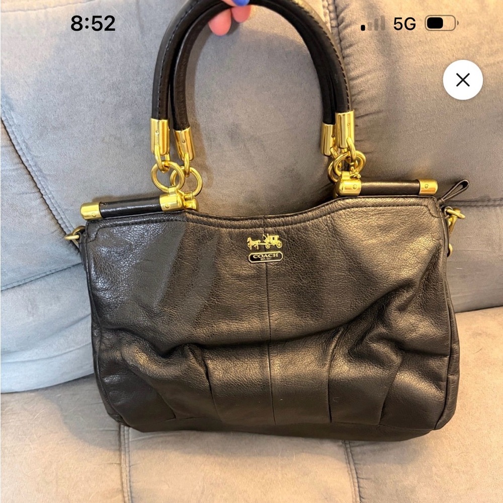 Coach Black Leather Shoulder Bag with Gold-Tone Hardware